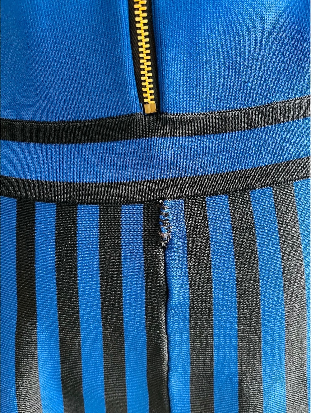 GUESS Los Angeles Fit and Flare Blue Black Striped Bandage Knit Dress Large - Picture 10 of 10